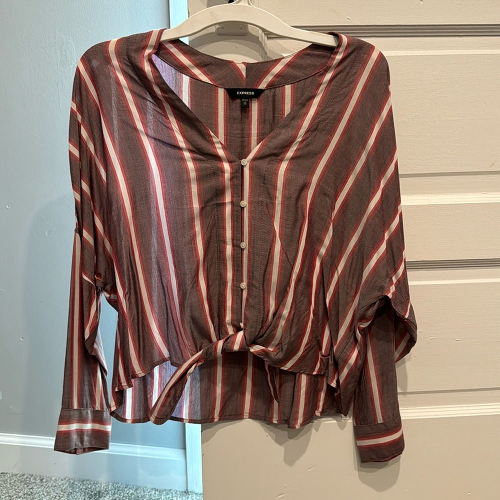 Express Tie-Front Button-Up Blouse